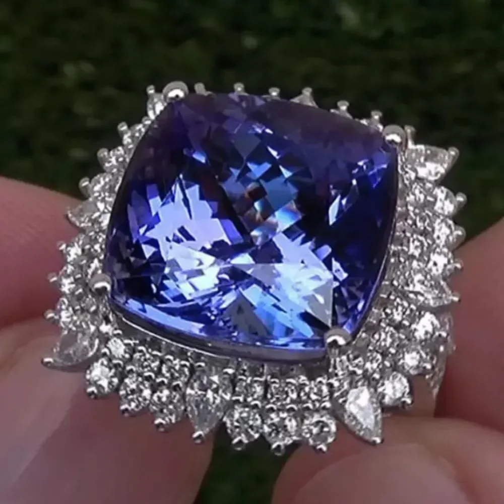❤️025❤️ 4.80 Ct Cushion Cut Blue Sapphire Halo Engagement‎ Ring 14K White Gold